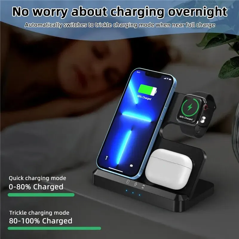 3 In 1 Wireless Charger Stand Pad For iPhone 15 14 13 Samsung S22 S21 Galaxy Watch 5 4 3 Active Buds Fast Charging Dock Station