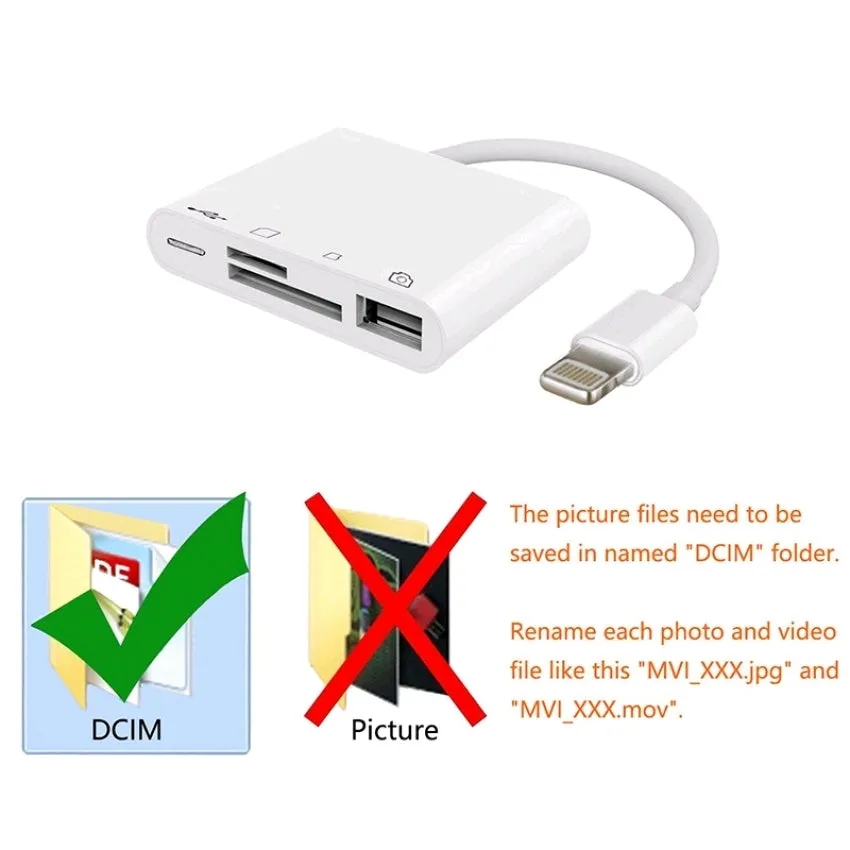 Adaptador 4 en 1 USB OTG TF Lector de SD para iPhone, iPad, Mac