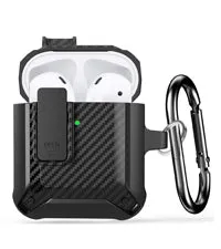 Airpod Case with Lock Compatible with Apple Airpods Case 2nd Generation Case, Rugged Case Cover for AirPods 1st Charging Case with Keychain for Men Women[Front LED Visible]