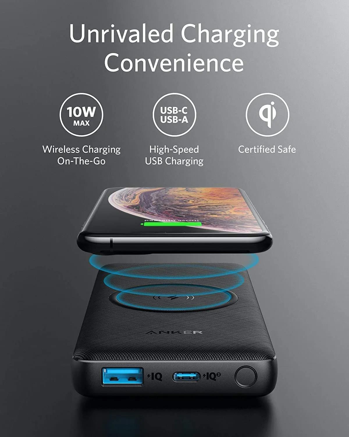 Anker Power Bank PowerCore III 10K Wireless Portable Charger with Qi-Certified 10W Wireless Charging and 18W USB-C Quick Charge