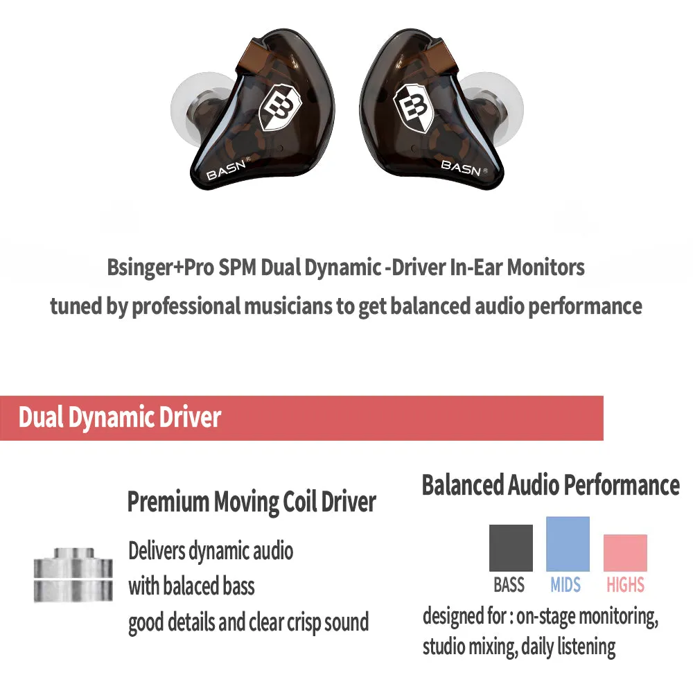 BASN Bsinger Pro-SPM In Ear Monitor Headphones (Brown)