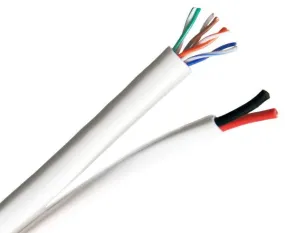 Bundled Cable, CCTV Over IP, CAT5E 24AWG UTP Solid   18AWG 2/C, Spool, White