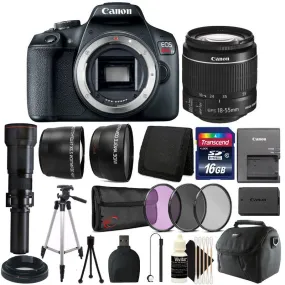 Canon EOS Rebel T7 DSLR Camera   18-55mm   650-1300mm Lens   58mm 3pc Filter Kit   Wide Angle & Telephoto Lens   T-mount   16GB Memory Card   Gadget Bag   Lens Cap Holder   Slave Flash   Card Reader   Wallet   Cleaning Kit   Large Tripod