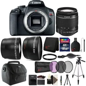 Canon EOS Rebel T7 DSLR Camera   18-55mm Lens   58mm UV Filter   Filter Kit   Telephoto&Wide Angle Lens   16GB Memory Card   Wallet   Reader   Grip Strap   Case   Lens Pen   Cap Holder   Cleaning Kit   Tall & Mini Tripod