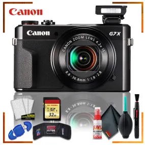 Canon PowerShot G7 X Mark II Digital Camera (Intl Model)   32gb Memory SD Card Bundle   Cleaning Kit