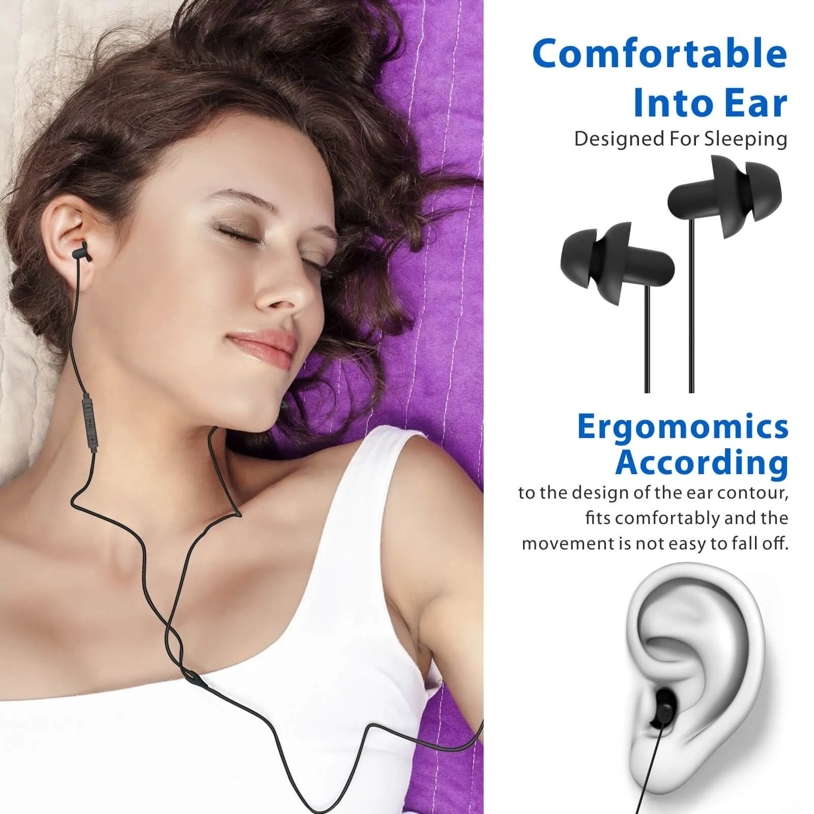 DreamMusic PRO - Hearprotek In-Ear Wired USB C Sleep Earbuds Earphones with Mic for Android Phones(2 Pairs)