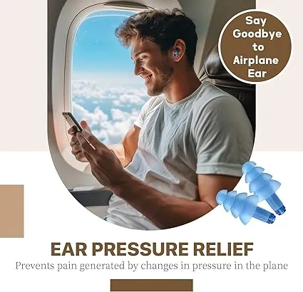 Flying Earplugs-Travel Essentials for Adults, Ear Pressure Relief , Soft Reusable Ear Plugs for Airplane with Carrying Case