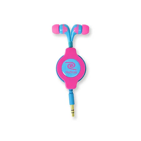 In-ear Earbuds | Retractable Cord | In-ear Headphones | Neon Pink and Blue