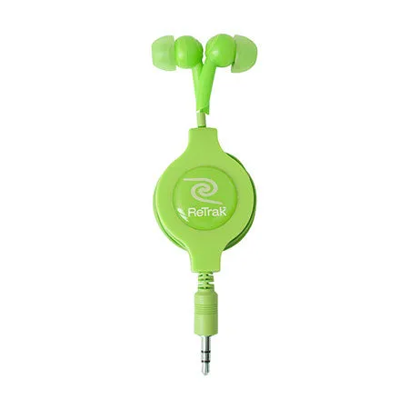 In-ear Headphones | Retractable Audio In-ear Earbuds Cord | Green