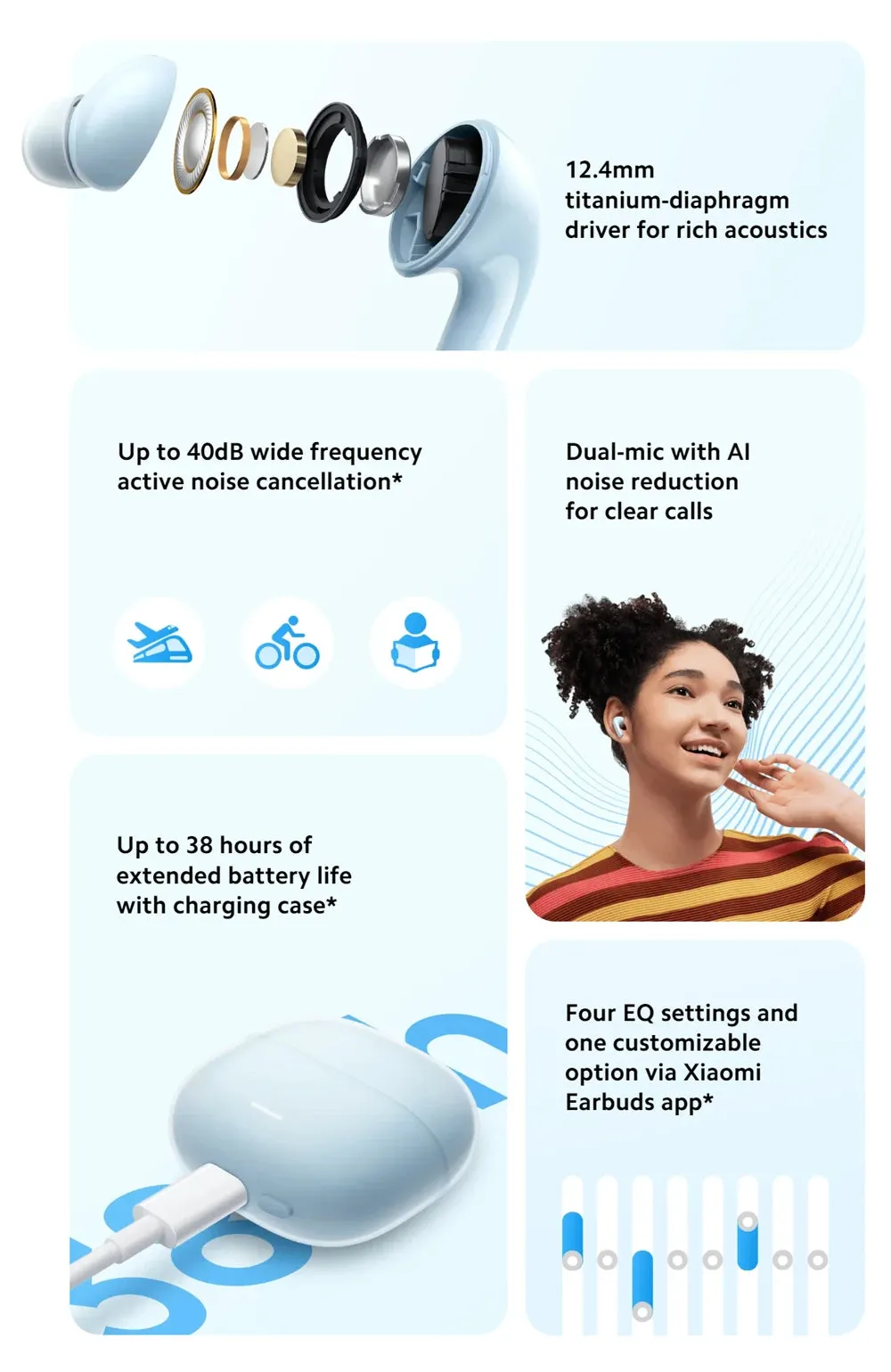 New Global Version Xiaomi Redmi Buds 6 Lite earphone Up to 40dB wide frequency active noise cancellation* Up to 38 hours headset