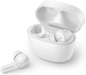 PHILIPS TAT2206WT/00 Earbuds - Bluetooth, Splash & Sweat Resistant, Up to 18 Hrs Playtime, Built-in Mic, Soft Silicone Tips in 3 Sizes, Comfort Fit, White