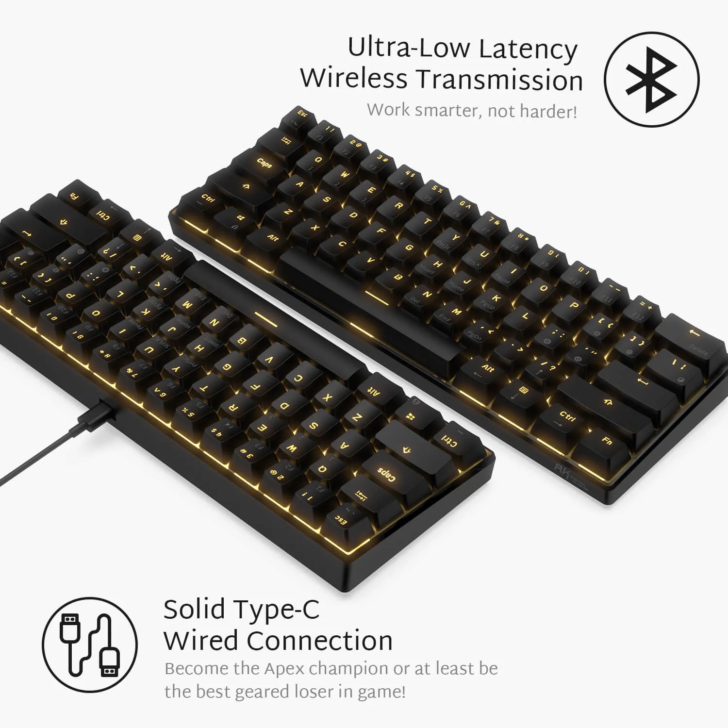 RK61 60% Dual Mode Wireless Mechanical Gaming Keyboard, Black -  Brown Switch (Open-Box)