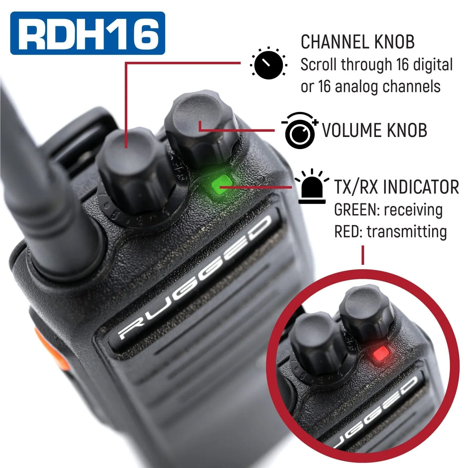 Rugged RDH16 VHF Digital and Analog Handheld Radio