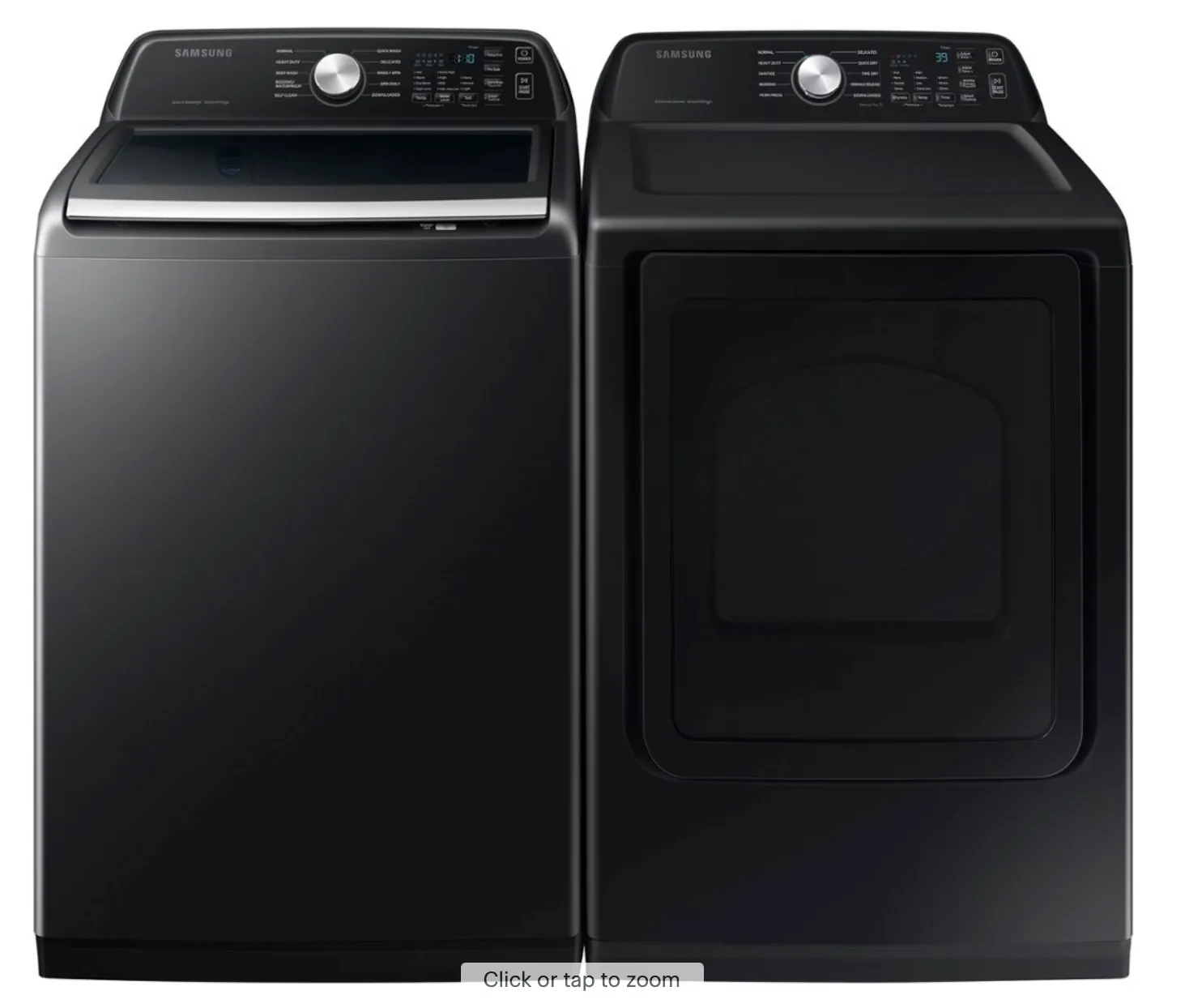 Samsung - 4.7 Cu. Ft. High-Efficiency Smart Top Load Washer with Active WaterJet with 7.4 Cu. Ft. Smart Gas Dryer with Sensor Dry - Black