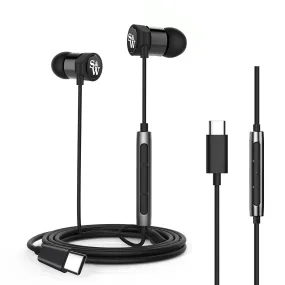 Strauss & Wagner EM8C Earbuds with USB-C Connection for iPhone 15 Samsung Galaxy and Mic Remote