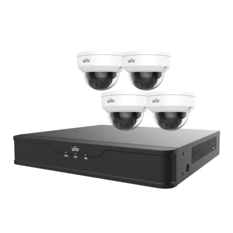 UNIVIEW EK-S31P4D44T1-V2: 4-Channel Surveillance Kit w/ 4x 4MP IR Dome Cameras