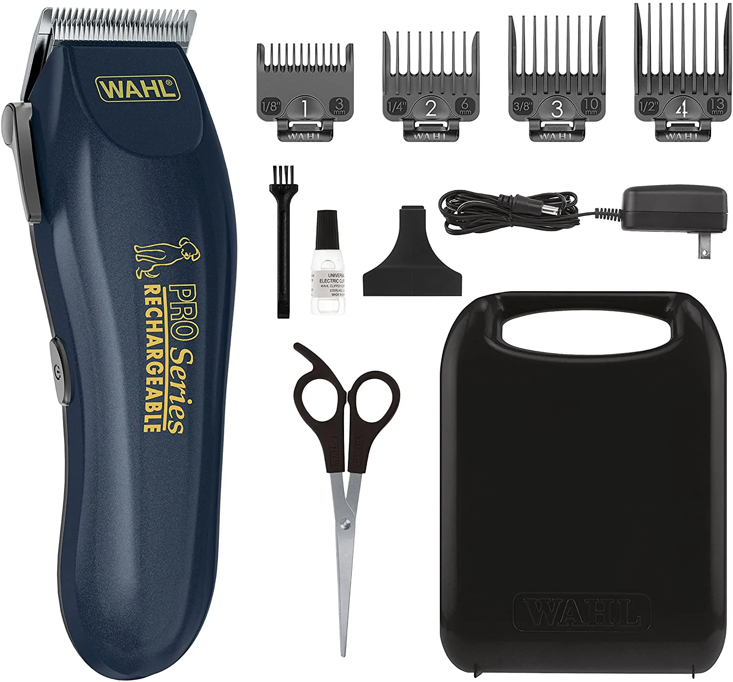 WAHL Lithium Ion Deluxe Pro Series Rechargeable Pet Clipper Grooming Kit with Low Noise & Heavy Duty Motor for Cordless Electric Trimming & Shaving Dogs – Model 9591-2100