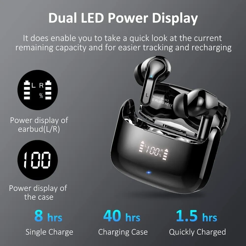 Wireless Earbuds, Bluetooth 5.3 Headphones in Ear 2022 Wireless Headphones with HD Mic, Wireless Earphones Noise Cancelling Bluetooth Earphones IP7 Waterproof Earbuds, 40H Deep Bass/USB-C/LED Display