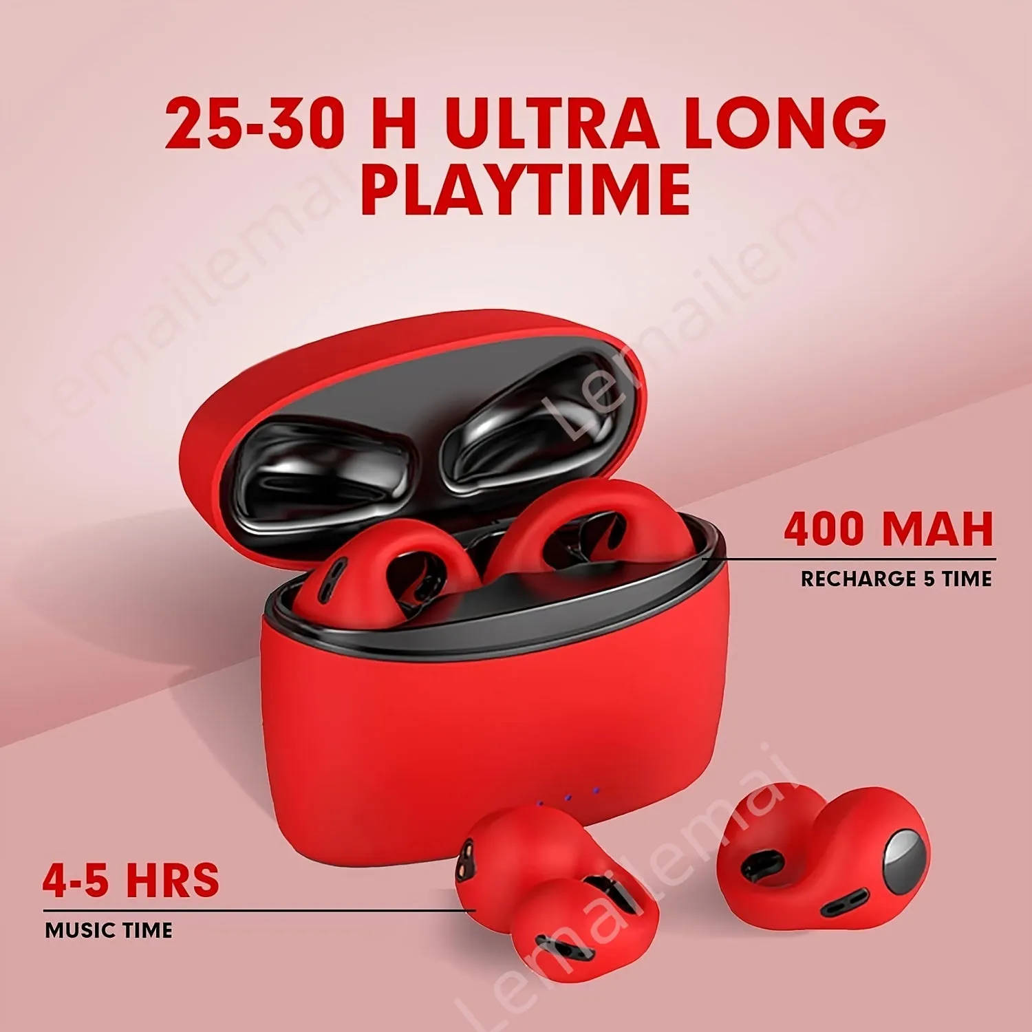 Wireless Open Ear Headphones, Clip On Earbuds for Android/iPhone, Air conduction earbuds with charging case