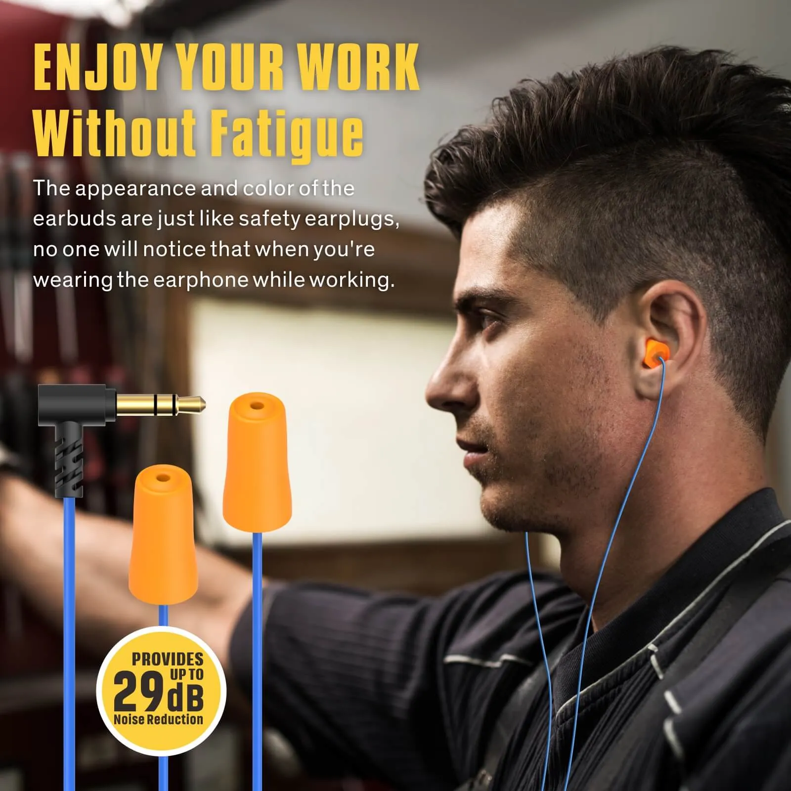 WorkGuard - Hearprotek Hearing Protection & 29db Noise Isolation Industrial Working Foam Earbuds Headphones