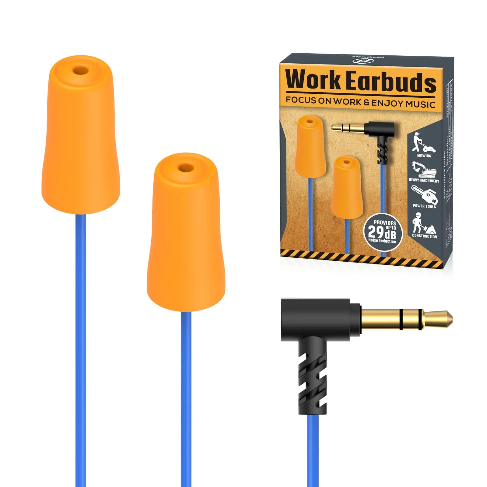 WorkGuard - Hearprotek Hearing Protection & 29db Noise Isolation Industrial Working Foam Earbuds Headphones